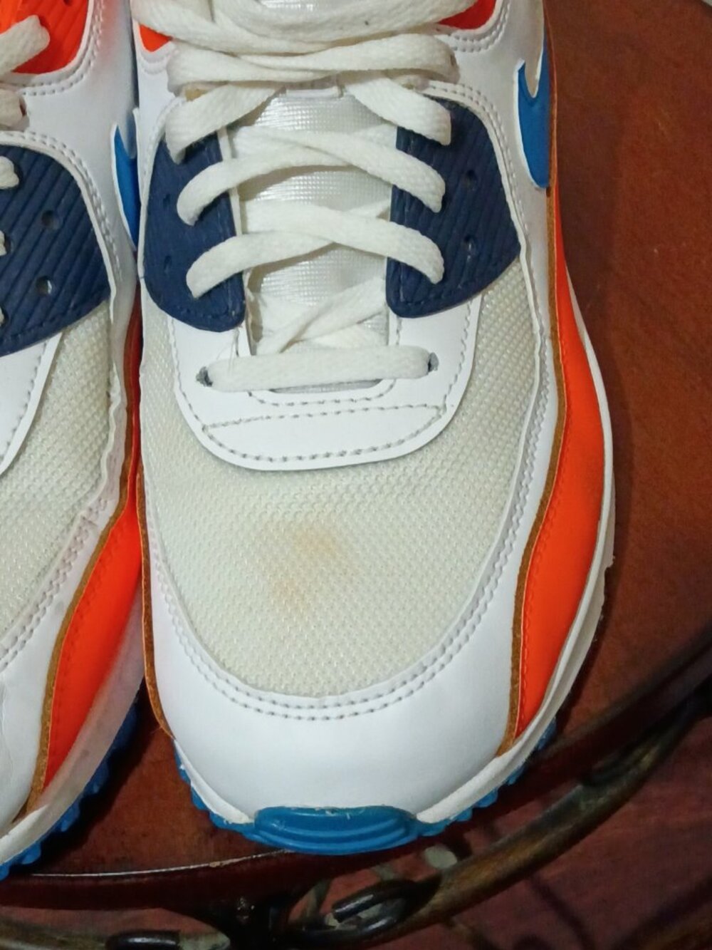 Men's Size 8 Nike Air Max 90 White Photo Blue Total Orange Lace Up AJ1285-104 - Picture 8 of 13